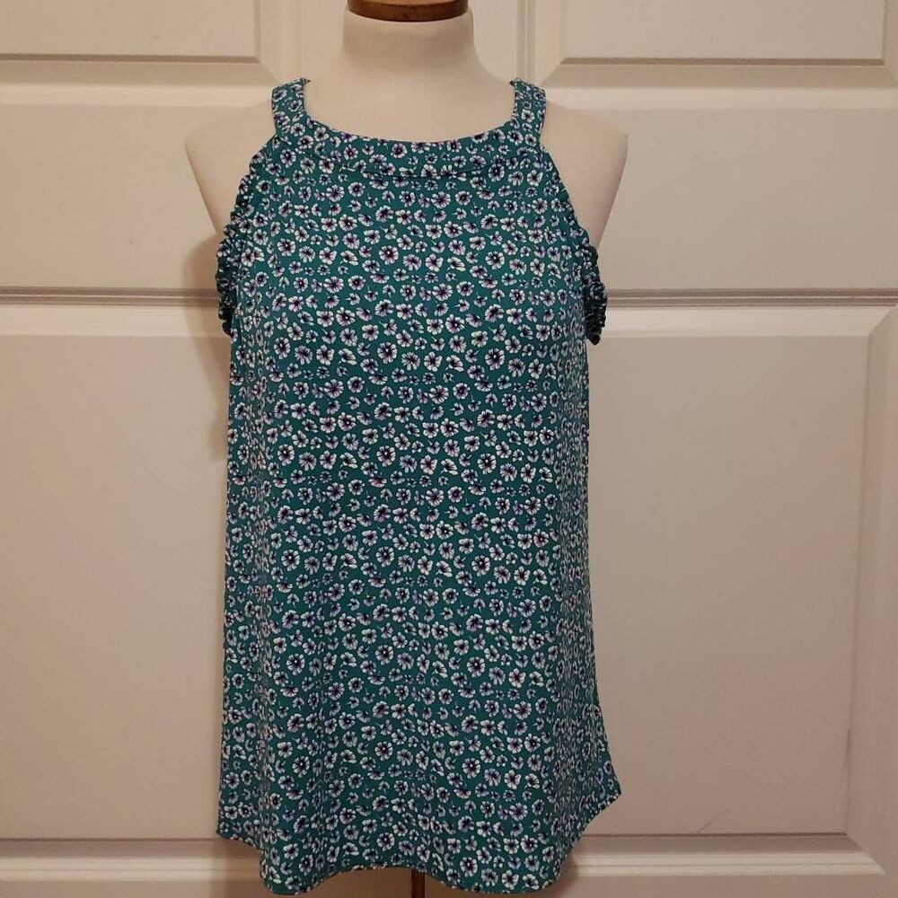 Fortune + Ivy Dayce Halter Knit Tank Womens Medium Green Floral Sleeveless Top